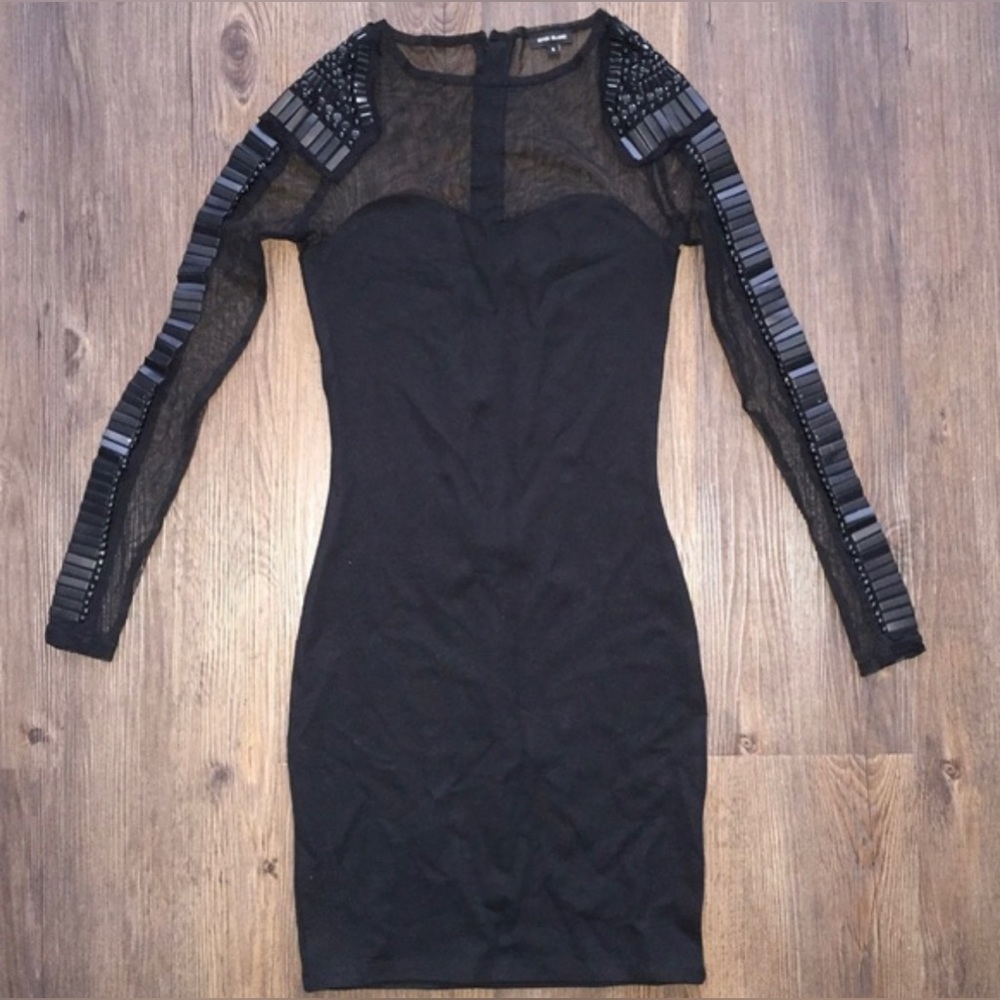 Sheer Embellished Arm Bodycon Mini Dress